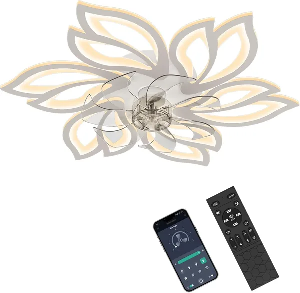 IERAKOR Ceiling Fan with Silent Light, Ceiling Fan with Bluetooth APP and Remote Control, Reversible Motor, 6 Speeds, 3 Adjustable Colours for Living Room and Bedroom