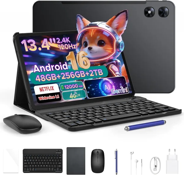 P13 Pro Tableta de 13 Pulgadas, 120Hz, Android 16, 48GB RAM + 256GB ROM (Expansible hasta 2TB), con Teclado y Lápiz, Octa-Core T7280, 12000mAh