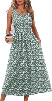 UIV@SH Vestidos Casuales para Mujer, Vestido Largo sin Mangas de Verano con Estampado Floral y Bolsillos - Mejores Ofertas