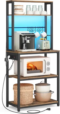 Scaffale da Cucina LED VASAGLE KKS049KD01 con Multi- presa, Ripiani Regolabili, 8 Portacavi, 40x60x168.5 cm, Marrone Vintage e Ma