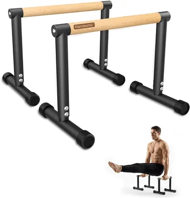 HANDSONIC Parallettes, 32.5 cm hoch - Liegestützgriff & Dip-Stangen - Rutschfeste Holzliegestützgriffe - Kalisthenik-Gerät für Heimtraining