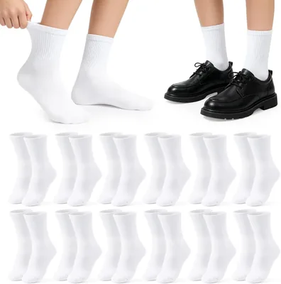 Calcetines Blancos para Niños y Niñas 6/12 Pares - Calcetines Escolares de Algodón, Transpirable, para Correr Deporte Escuela