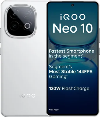 iQOO Neo 10 (अल्पाइन व्हाइट, 8GB RAM, 256GB स्टोरेज) | 9% ऑफ - सबसे तेज़ सेगमेंट प्रोसेसर* स्नैपड्रैगन 8s जेन 4 के साथ