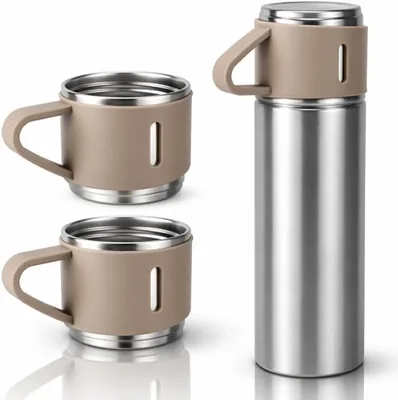 Stainless Steel Vacuum Flask 500ml Double Wall Insulation BPA-Free 3 Cups Hot Cold Drinks Beige Best Deal