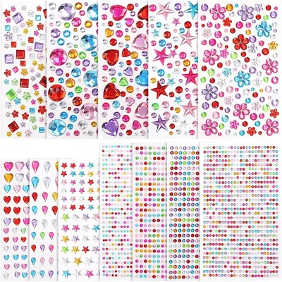 12 Sheets Self-Adhesive Rhinestone Stickers for Crafts
