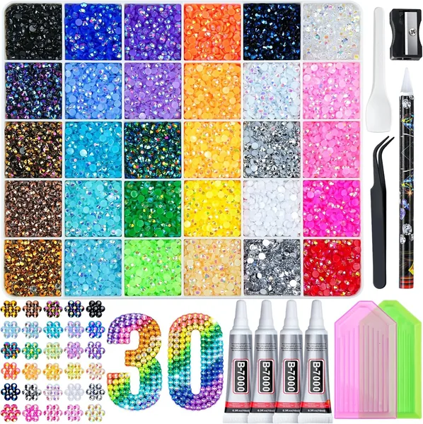 Resin Jelly Rhinestones Kit for Bedazzling - 24000pcs 3mm DIY Bulk Resin Gems Set with 4 Glues