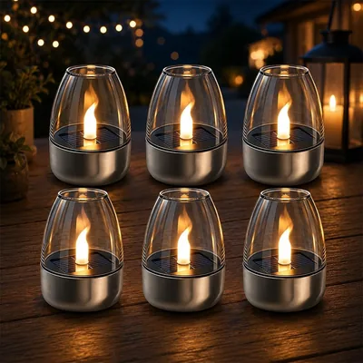 Wxeadu 6x Velas Solares al Aire Libre, Lámparas Solares de Acero Inoxidable con Efecto de Llamas LED, Resistentes al Agua