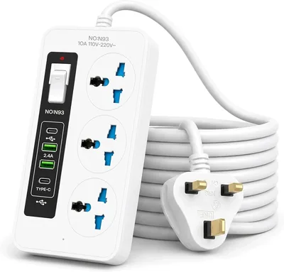 LEXUAMM Extension Cord 3 Outlets USB & Type-C Heat Resistant Cable