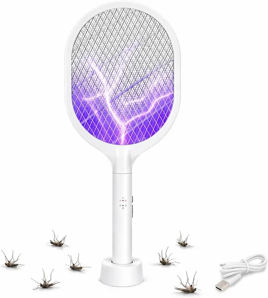 SKY-TOUCH Electric Bug Zapper : Handheld Fly Swatter 2 in 1 Dual Modes with USB Rechargeable Base Mosquito Killer with Purple Mosquito Light for Home Bedroom Kitchen Office Backyard