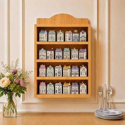 Xalbadora Farmhouse Spice Rack Wall Mounted, 4 Tier Wooden Organizer
