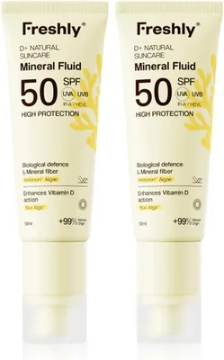 Freshly | Protector Solar Facial Natural SPF 50+ | Crema Solar Mineral | 2x50ml | Filtros Minerales y Antioxidantes - 30% de Descuento
