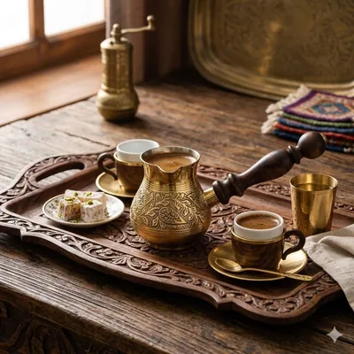 مقطرة قهوة تركية دانيا بالنحاس، ذهبي، بيضاوي، 9 سم، سعة 2 كوب، زخرفي