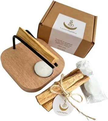 Kit Genérico Luna MYSTIKA de Palo Santo de Madera de Caoba - 3 Palos + 3 Velas - Mejor Oferta