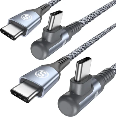 كابل USB C إلى USB C بزاوية 90 درجة [حزمة من 2، 2م] كابل شحن سريع 60W لـ iPhone 17/16/15، MacBook Pro/Air، iPad Pro