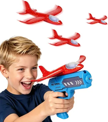 Avião de Brinquedo para Meninos - Pistola Planadora de Espuma com Luzes LED e Dois Modos de Voo
