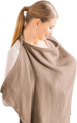 Muslin Nursing Cover for Breastfeeding - 100% Cotton, Breathable & Adjustable, Multi-use Carseat Cover - Best Deal