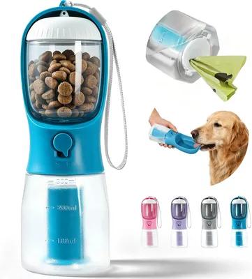 CieloAzul Botella de Agua para Perro 3 en 1, 300 ml Bebedero para Perro Portátil, con 1 Rollo de Bolsas de Basura Biodegradables - Mejor Oferta