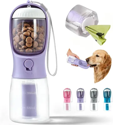 Botella de Agua para Perro 3 en 1, 300 ml Bebedero para Perro Portátil, con 1 Rollo de Bolsas de Basura Biodegradables y Zona - Mejor Oferta
