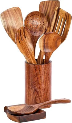 9-Piece Natural Teak Wood Kitchen Utensil Set Best Deal