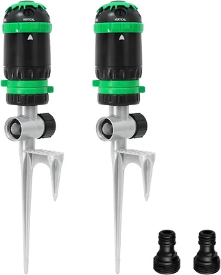 RESTMO Pack von 2 Gartenbewässerungssprinkler für große Flächen, Gear-Sprinkler | 5 Muster, Sprühdurchmesser 24 m (467 m² pro Stück), Metallspik