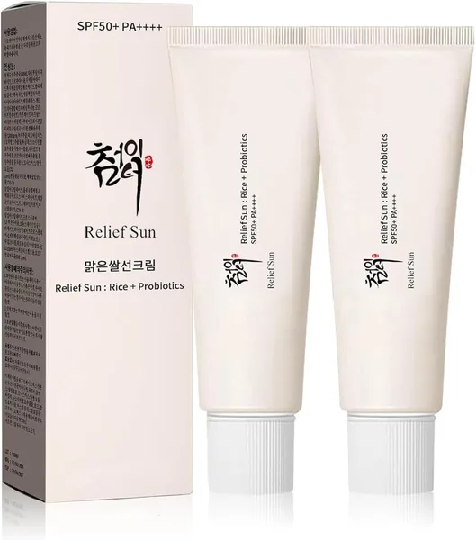 2PCS Relief Sun Organic Sunscreen SPF50+, PA++++ Rice and Probiotics