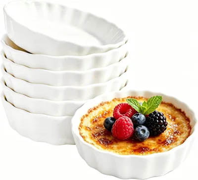 Goodsmart Creme Brulee Ramekins - Set of 6 Baking Dishes, Porcelain Pie Pans