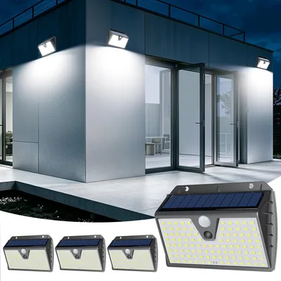 4 Pezzi Lampada Solare Esterna con Sensore Movimento, IP65 3 Modalità | Efficienza Alta, Bianco Freddo, Batteria