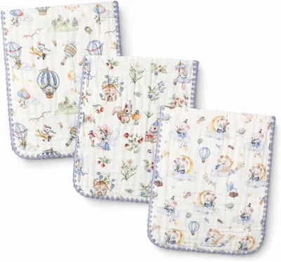 RooRound 3 Pack Muslin Baby Burp Cloths - Soft & Absorbent, Cute Bear Print
