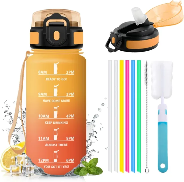 JAPORIA Bottiglia d'Acqua Sportiva 500ml con Fori per Bere, Antiscivolo e Con Indicatore di Tempo
