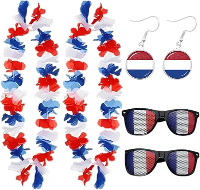 Kit de Supporter AHEZQILU France 8 Pièces, Accès. Bleu Blanc Rouge pour Couple