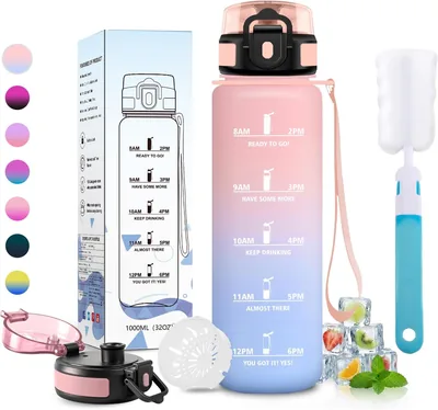 JAPORIA 1L Réutilisable Bouteille d'Eau avec Filtre, Anti-fuite, Marque-temps, pour Voyage, Fitness, Bureau