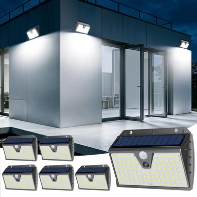 6 Pezzi Luci Solari Esterne con Sensore di Movimento, IP65 3 Modi | Alta Efficienza Solare, Bianco Freddo, Batteria Ricaricabile da 1200mAh