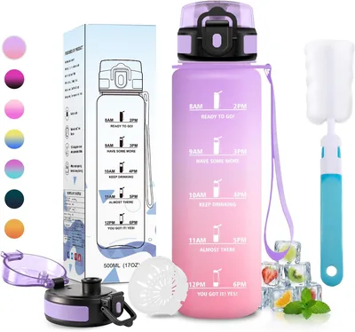 Bouteille d'eau motivante JAPORIA 500 ml avec filtre, sans fuite, réutilisable pour le bureau, l'extérieur, le sport et la fitness