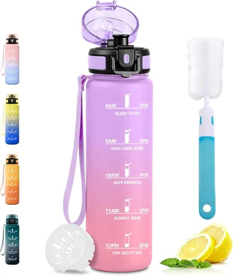 JAPORIA 1L Bottiglia d'Acqua con Marcatore Temporale Motivazionale, Anti-Perdita, Filtro Acqua, Senza BPA per Scuola