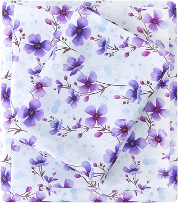 Mooreeke Cozy Floral Microfiber Queen Sheet Set - Purple Bed Sheets with Deep Pockets