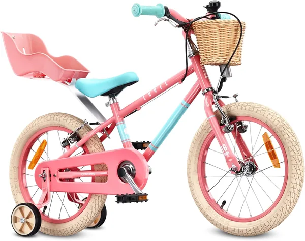 Sun Baby Barncykel 14/16 Tum LOVEL: Cykel för barn - Flicka Pojke, 3-6 År, Max 50 kg med Stödhjul, Korg, Ringklocka och Kedjeskydd - 6% Off