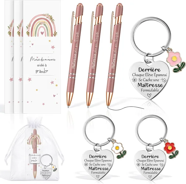 Stylo à bille gravé français et carte de remerciement pour enseignants - Cadeau de fin d'année