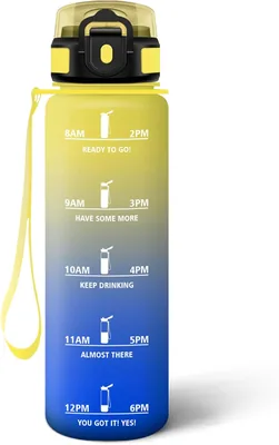 Motswedi Butelka na napoje 500 ml - szczelna, ze szczotką, bez BPA, ze słomką i 6 słomkami, jasnożółta i królewsko niebieska - Best Deal