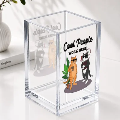 ZHANTUONE Cool People Work Here Pencil Holder - Clear Crack Resistant Desk Organizer