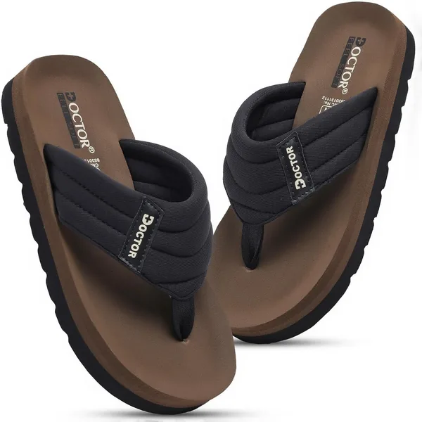 Doctor Feel Soft Cushioned Flip Flops for Men - Padded Fabric Strap Thong Slippers - Lightweight Anti-Slip EVA Sole Everyday