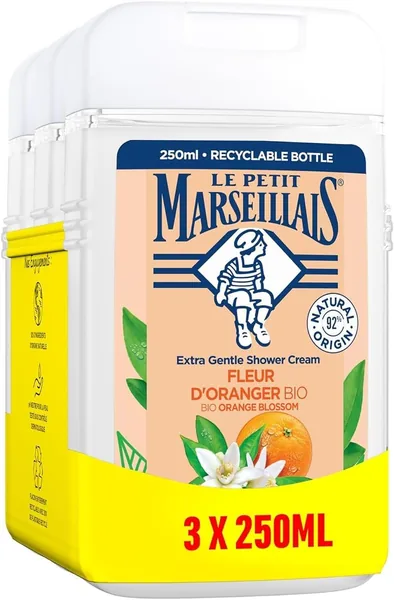 Le Petit Marseillais Organische Orangenduschecreme 3 x 250 ml - Sanfte Pflege mit 92% natürlichen Inhaltsstoffen, pH-neutral
