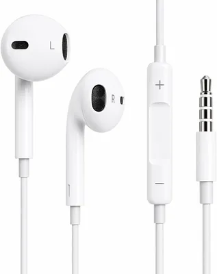 Wired Earphones with Mic & Volume Control - White, 3.5mm Jack, iPhone/Samsung Compatible