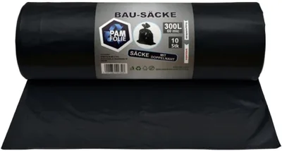 PAM-FOLIE Worki na śmieci 300L - 10 sztuk - budowlane Professional, grube - 120 x 140 cm - 60 µm - wyjątkowo wytrzymałe - cza