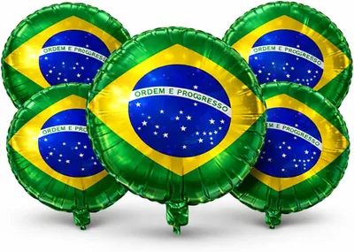 Balão Bandeira do Brasil 18" 45cm Metalizado Kit com 5 Unidades para Decoração de Copa do Mundo e Festa de Futebol - Verde e Amarelo