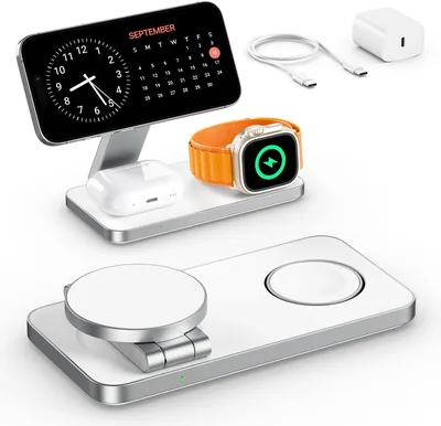 Cargador inalámbrico 3 en 1, Estación de Carga plegable para iPhone 17, 16, 15, 14, 13 y AirPods