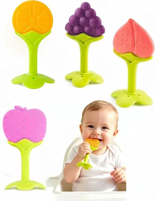 Mordedera para Bebe Juguetes 4pcs, Mordederas para Bebé, Juguetes De Dentición para bebe, Chupón para papilla Forma de Fruta, Fru - Mejor Oferta