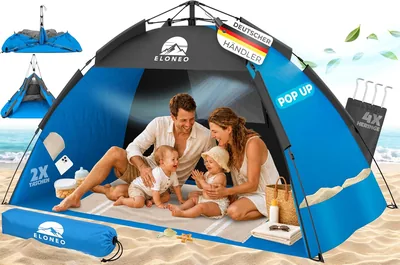 Eloneo Pop Up Strandzelt UV-Schutz 50+ | Strandzelt 190 x 100 x 110 cm | Einfache Montage und kleines Packmaß inkl. C