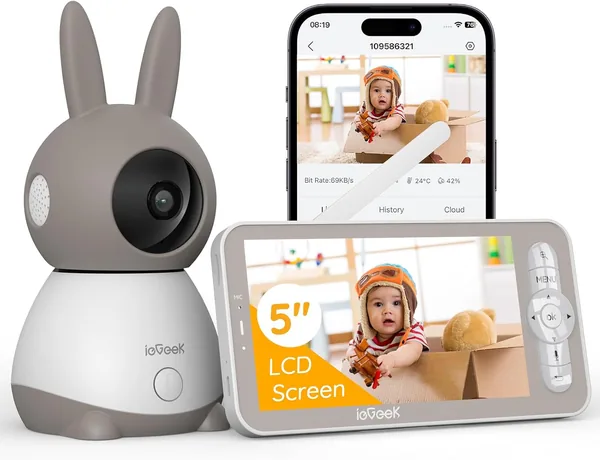 ieGeek Baby Monitor mit Kamera 2K 3MP, 5 Zoll WiFi Video-Babyphone mit PTZ 360°, Nachverfolgung automatischer Nachtsicht