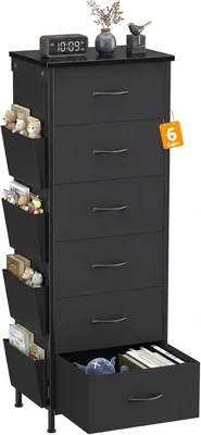 Cómoda FURRIFIC de Gran Capacidad de 6 Cajones, Negro (115 x 42 x 30 cm) | Organizador para Recámara, Ropa y Oficina