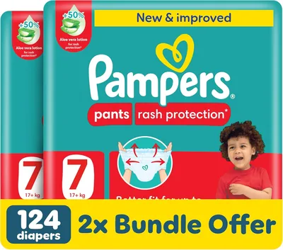 Pampers Rash Protection Pants Diapers, Size 7 (20+kg), Aloe Vera Lotion, Leak-Free Fit, Best Deal